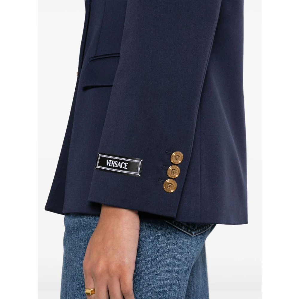 Versace Navy Blue Double-Breasted Blazer Blue Dames