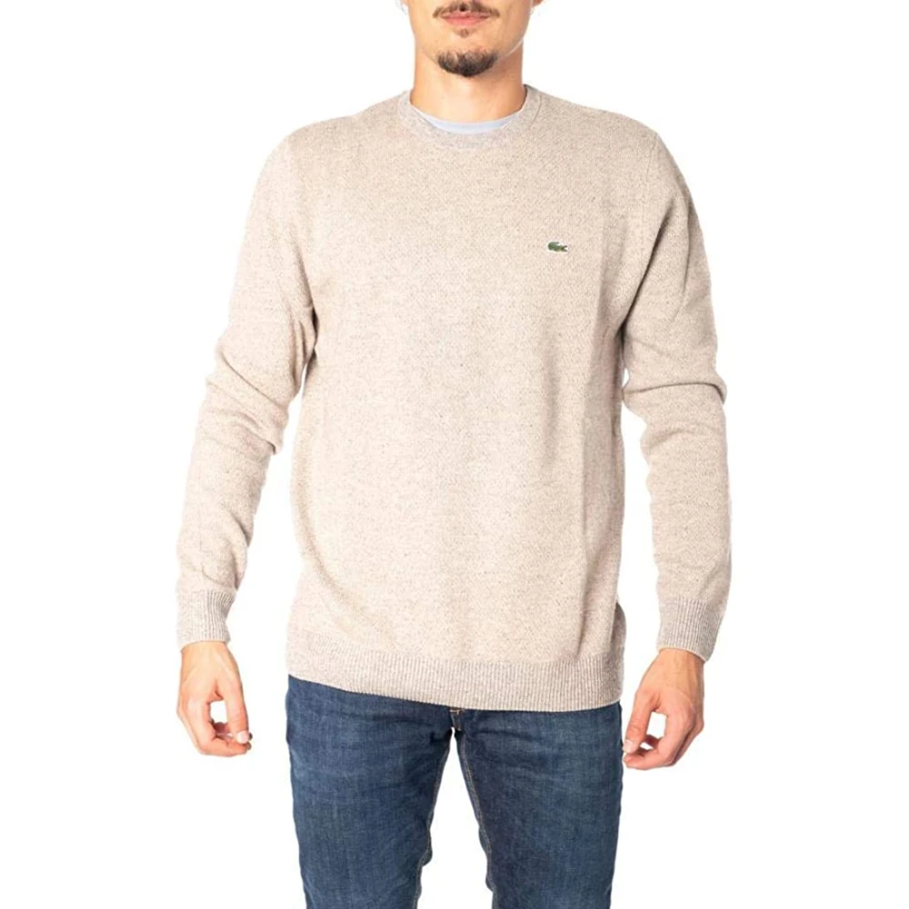 Lacoste Men's Beige Round-Neck Knitwear,, Jacquard Knit Jumper Extra Small