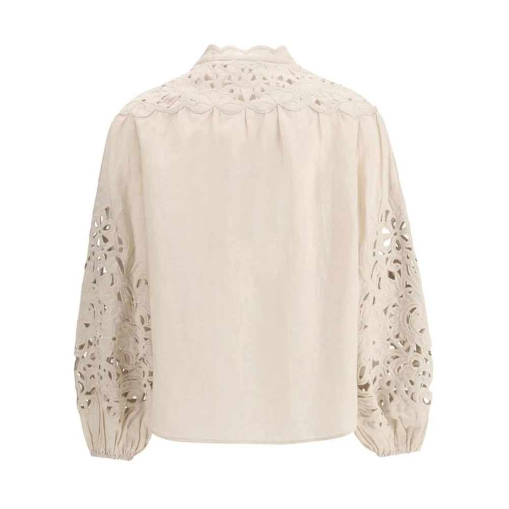 Zimmermann Kanten Kraag Linnen Blouse Ballonmouwen Beige Dames