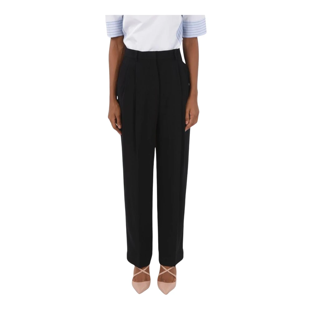 TORY BURCH Zwarte hoge taille broek met dubbele plooien Black Dames