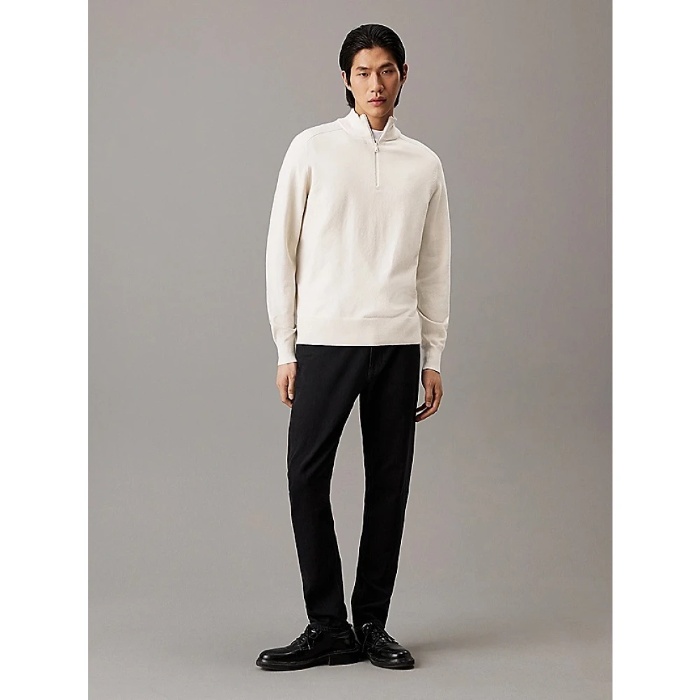 Calvin Klein Merino Stretch Half Zip Sweater Beige Heren