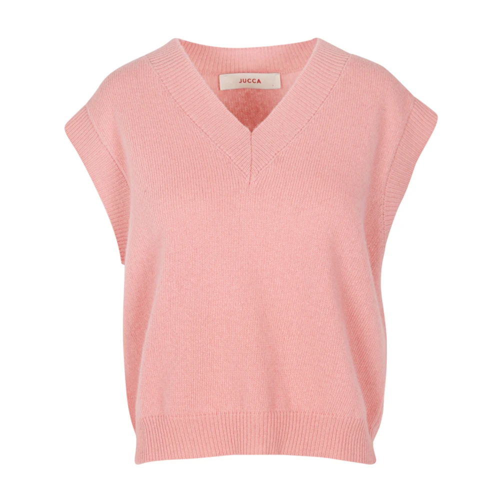 Jucca Wollen V-hals mouwloos vest Pink Dames