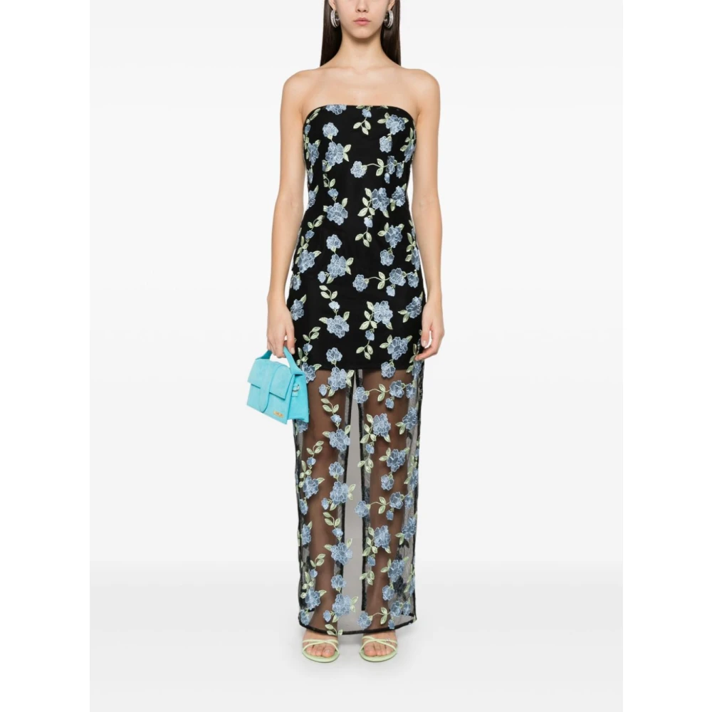 Rotate Birger Christensen Zwarte strapless jurk met split aan de achterkant Multicolor Dames