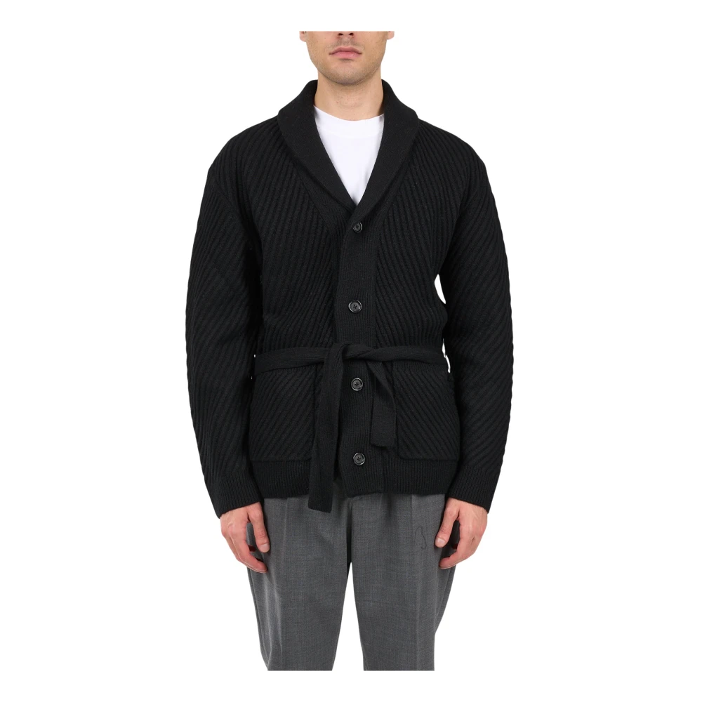 Paolo Pecora Jacquard wollen cardigan kimono stijl Black Heren