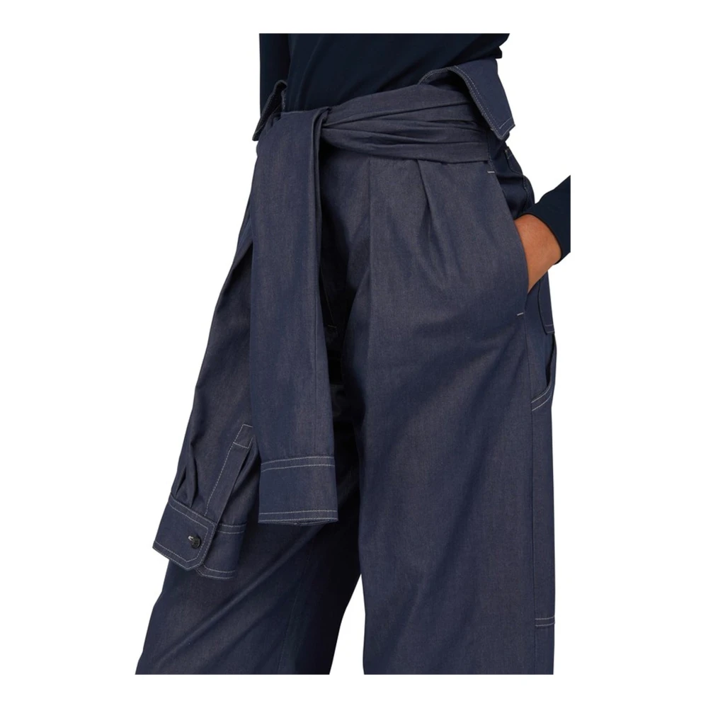 Max Mara Hoge taille katoenen broek met logo Blue Dames