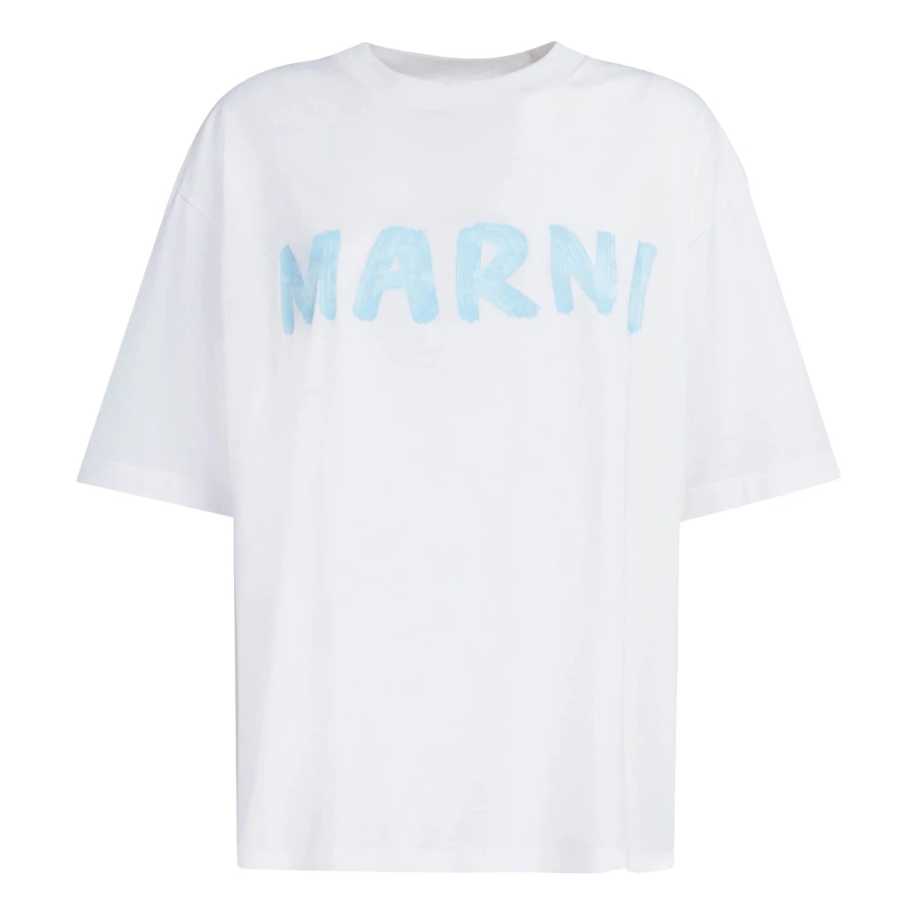 Marni Logo Print Oversized Tshirt White Dames