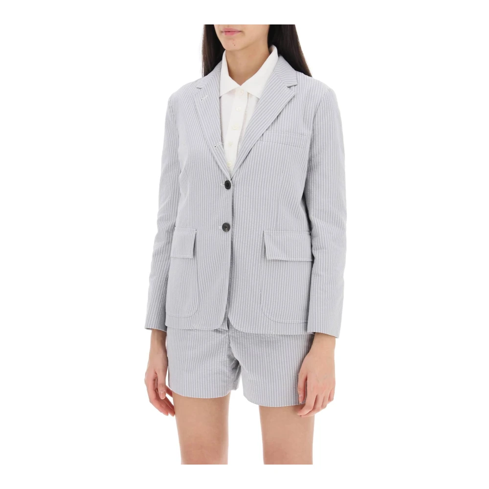 Thom Browne Gestreepte Seersucker Single Breasted Jas Gray Dames