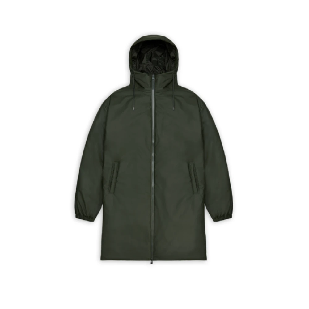 Rains Langere Geïsoleerde Jas met Capuchon Green