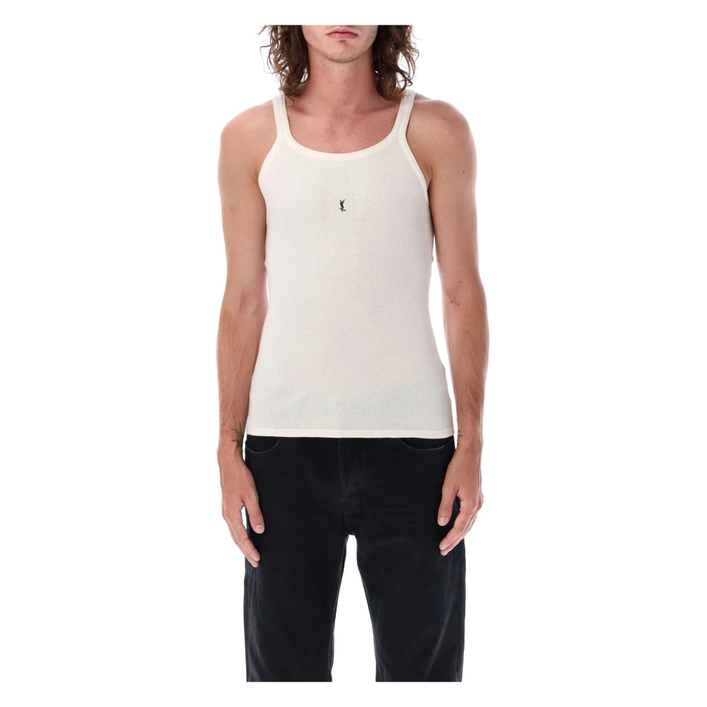 Saint Laurent Logo Tanktop Natuurlijk Ss25 White Heren