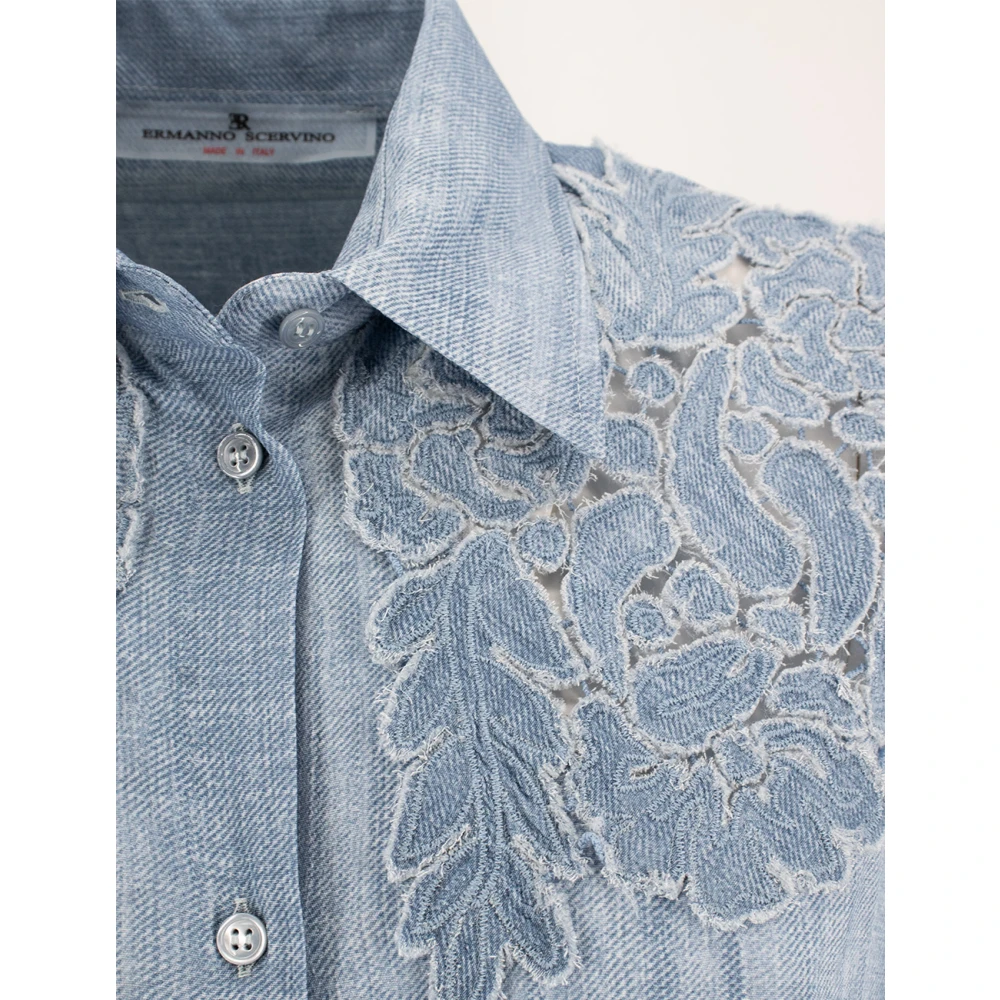 Ermanno Scervino Vintage Kant Detail Shirt Blue Dames