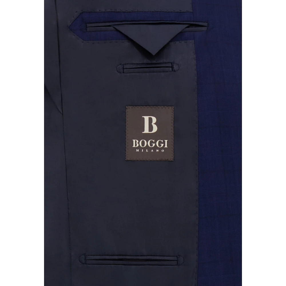 Boggi Milano Prince of Wales-ruit Stretch Wollen Pak Blue Heren