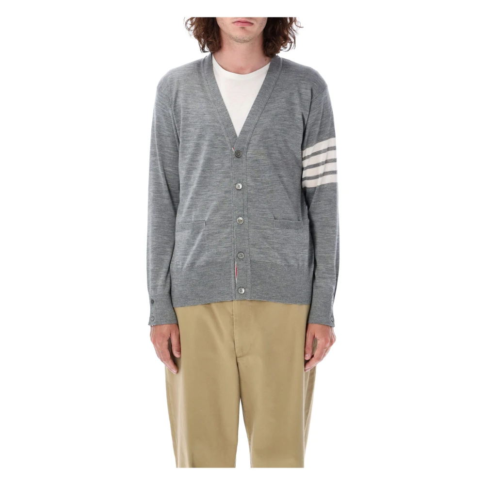 Thom Browne Lichtgrijze Gebreide V-hals Vest Gray Heren