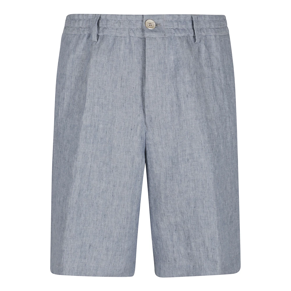 BRUNELLO CUCINELLI Délavé Linnen Bermuda Shorts Blue Heren