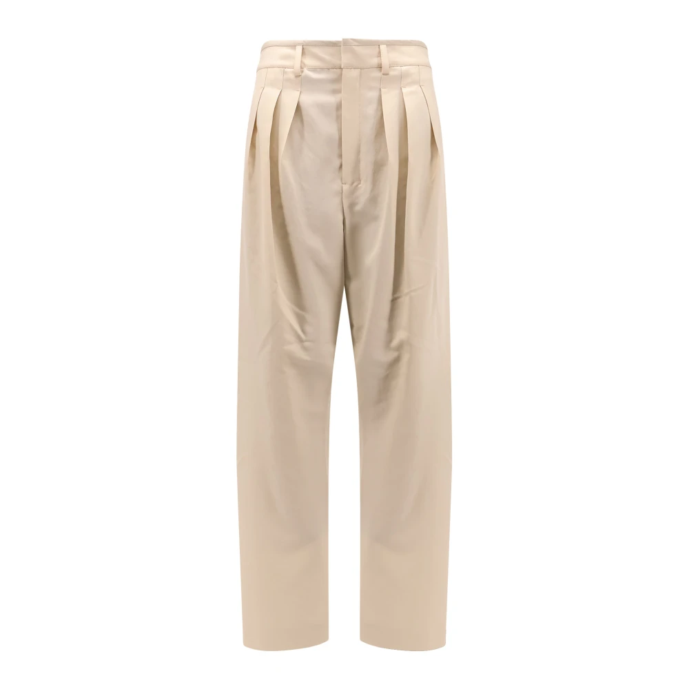 Lemaire Beige Straight Trousers, Female, S, Trousers With Hook And Zip Closure