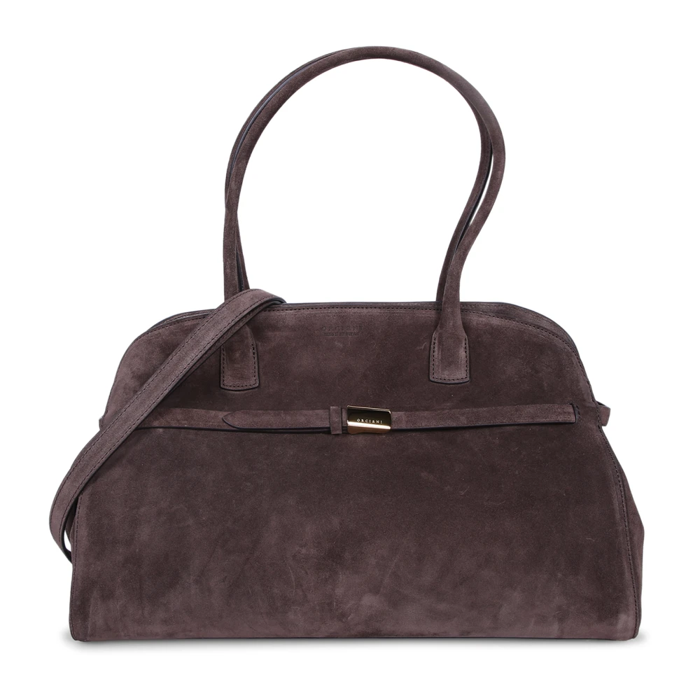 Orciani Vrouw Bruin Perzik Suede Schoudertas