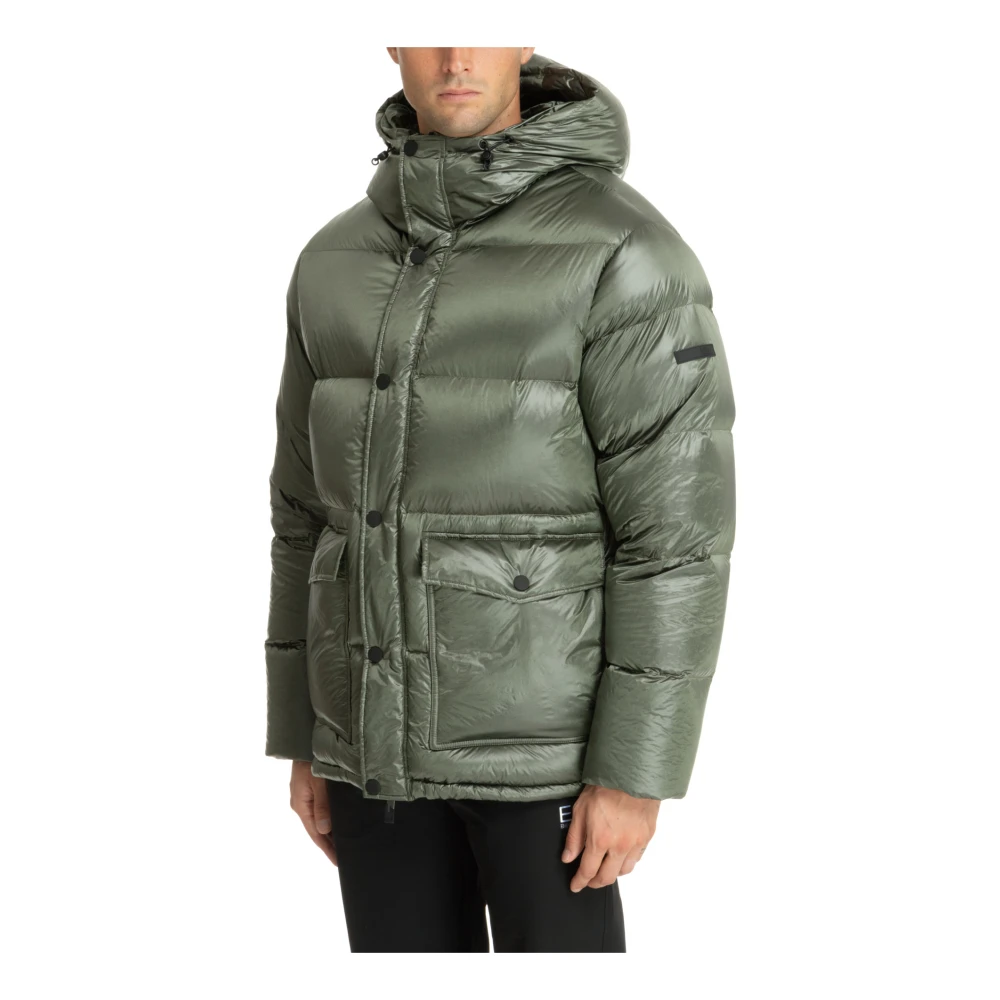 Emporio Armani EA7 Snap-Zip Plain Logo Zakken Donsjas Green Heren