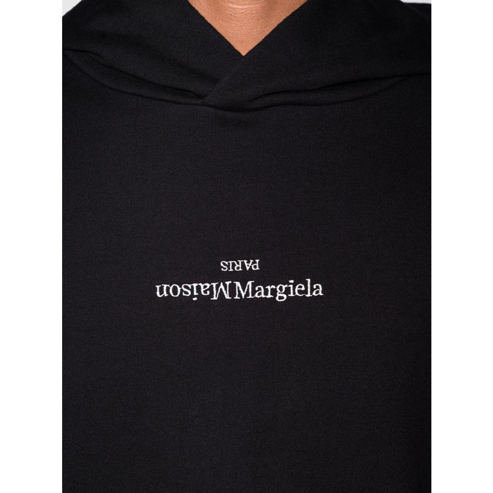 Maison Margiela Geborduurde katoenen hoodie met logo Black Heren