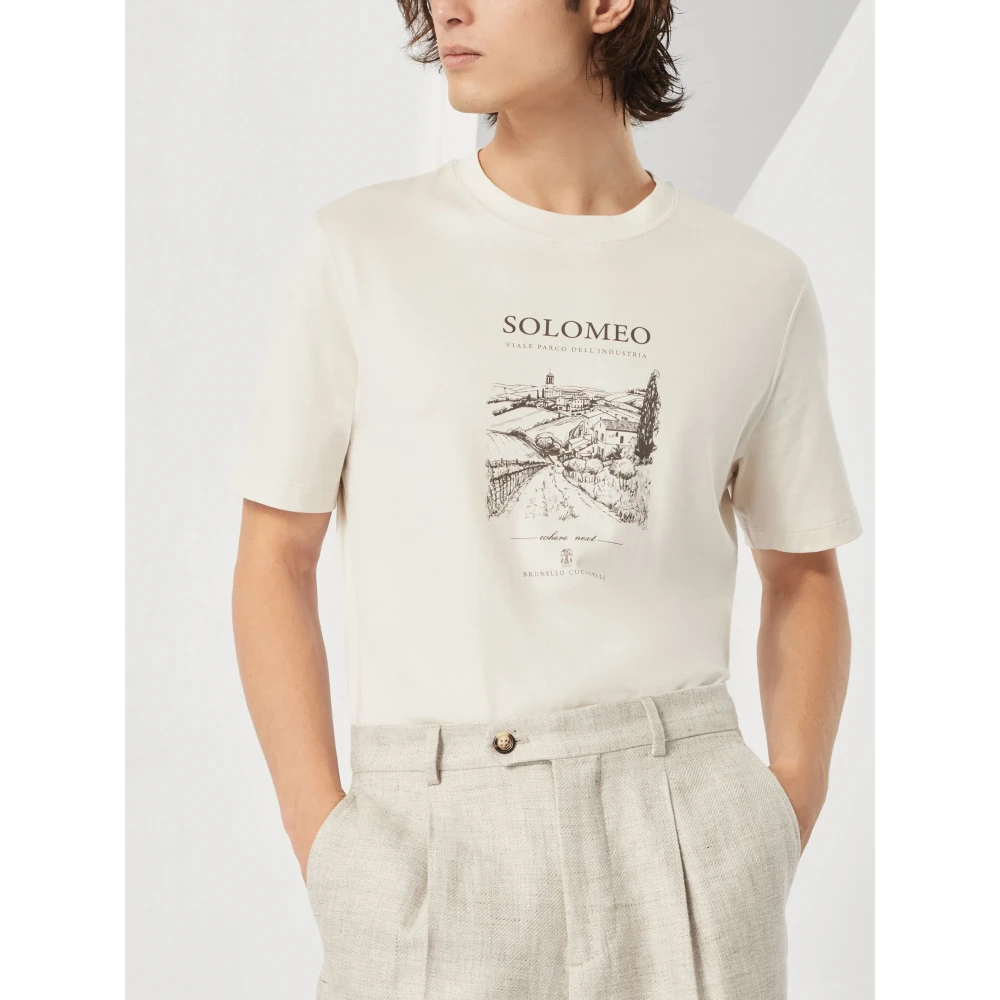 BRUNELLO CUCINELLI Katoenen T-shirt Gemaakt in Italië Beige Heren