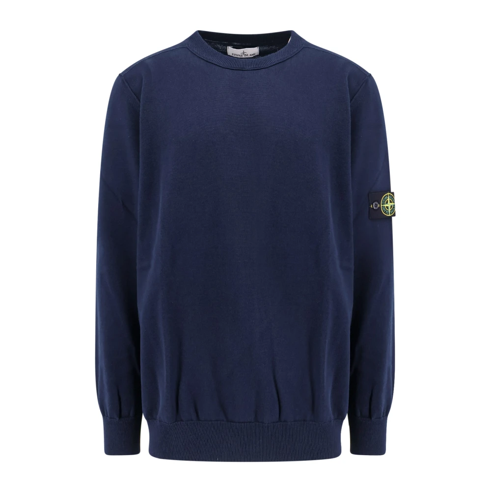 Stone Island Geribbelde Katoenen Crew-Neck Sweater Blue Heren