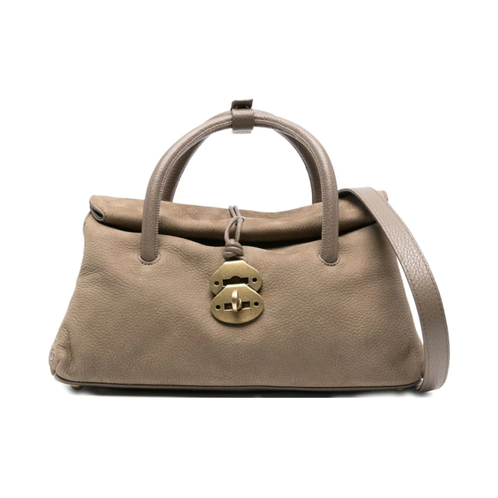 Zanellato Women's Beige Handbags, One Size, Studded Dove Grey Suede Top Handle Bag