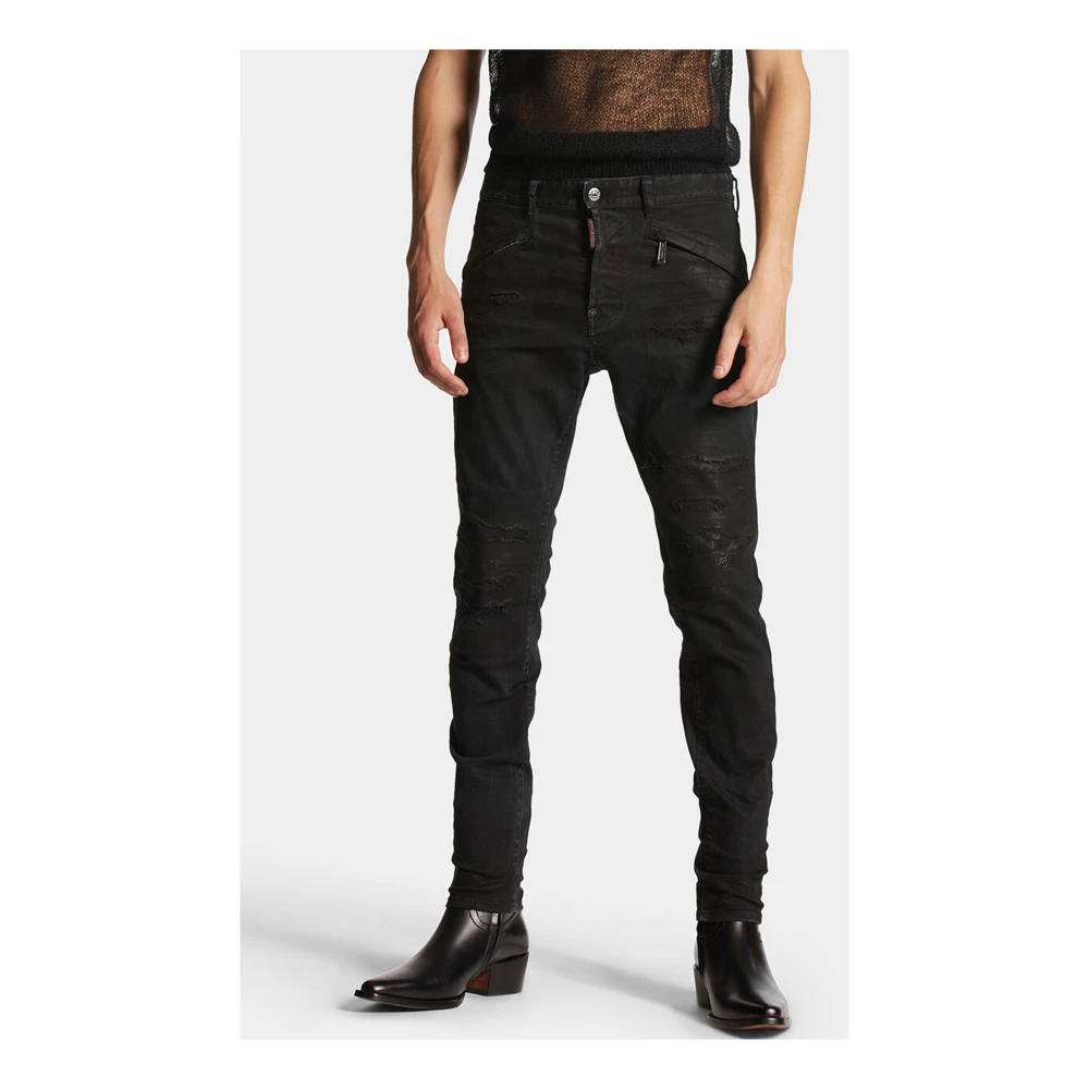 Dsquared2 Zwarte Stretch Denim Slim Fit Jeans Black Heren