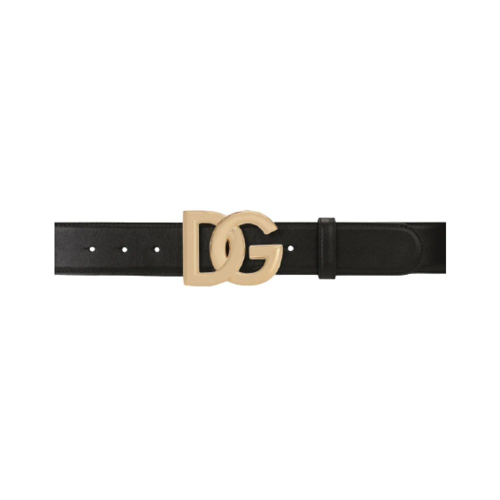 Dolce & Gabbana Zwart leren riem met DG-logo Black Dames
