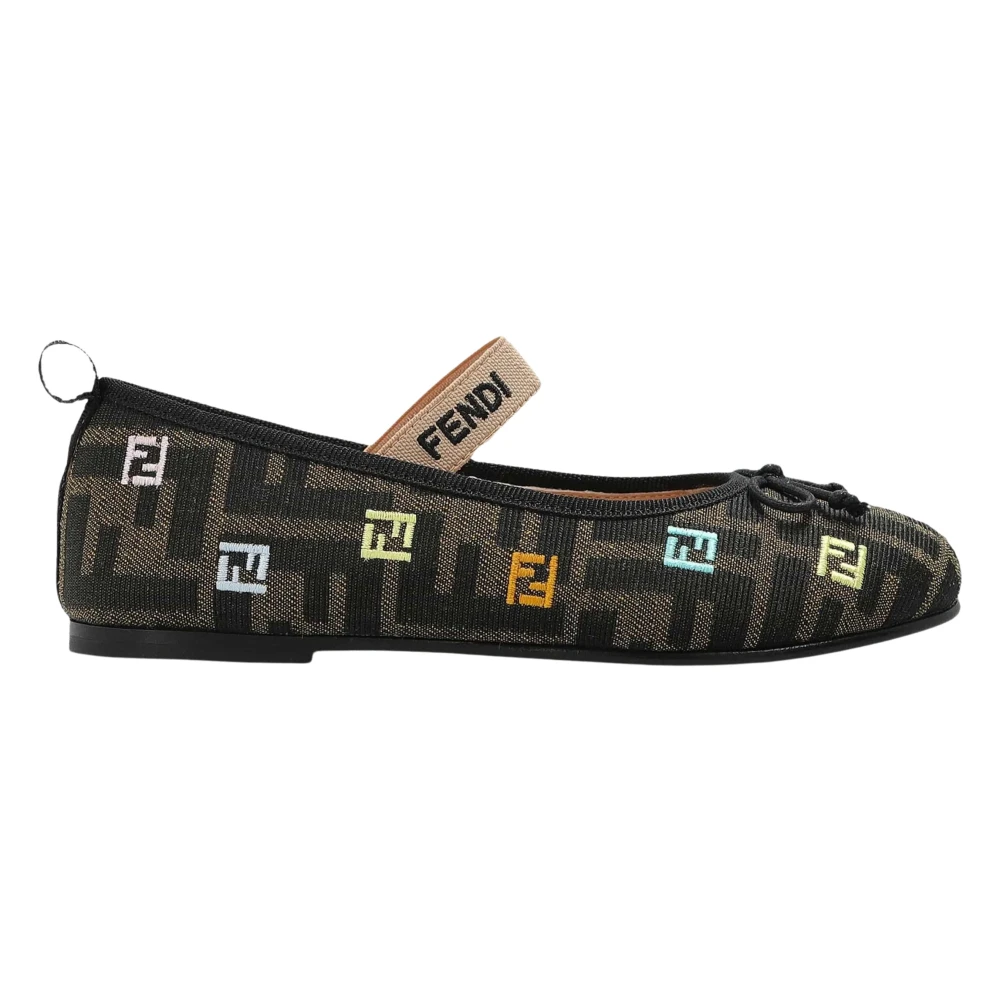 Fendi , Kids Ballerina Shoes, Female, Black, 30 Eu, Ff Logo Ballerina Shoes