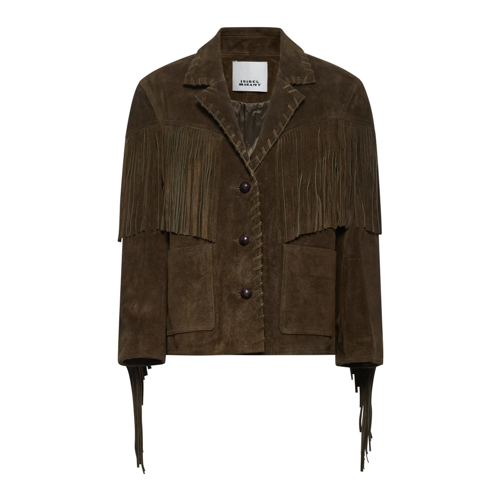 Isabel Marant Brun Mocka Kort Fransig Jacka Brown, Dam