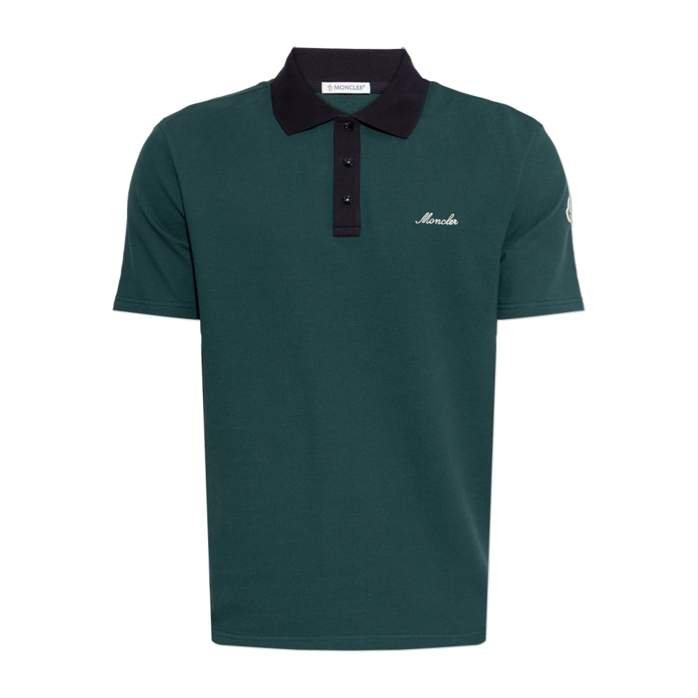Moncler Men's Green Polo Shirts, S, Polo Shirt With Embroidered Logo
