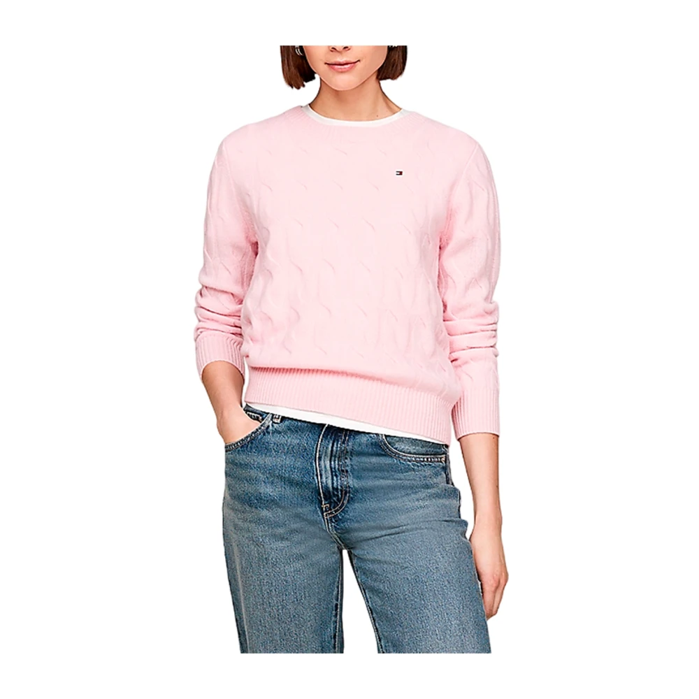 Tommy Hilfiger Elegante Gebreide Trui met Ronde Hals Pink Dames