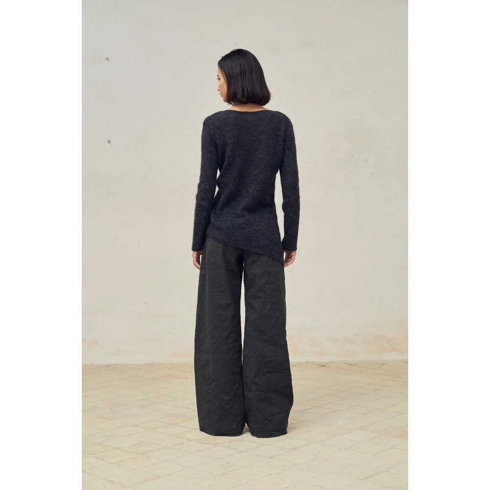 Cortana Asymmetrische Alpaca Merino Zijde Trui Black Dames