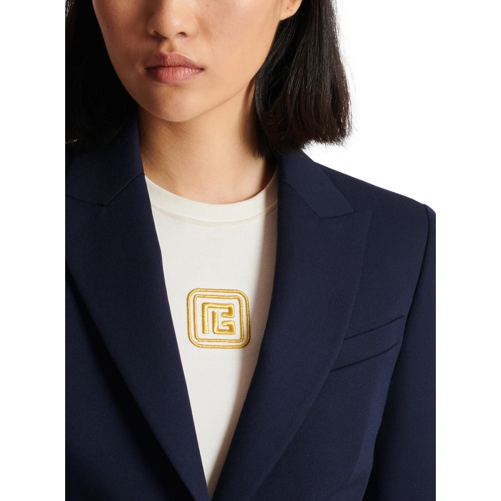 Balmain Eenknoops wollen blazer Blue Dames