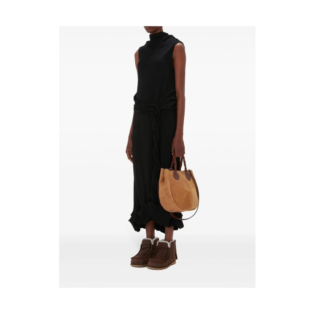 JW Anderson Zwarte Gedrapeerde Hoge Nek Jurk Black Dames