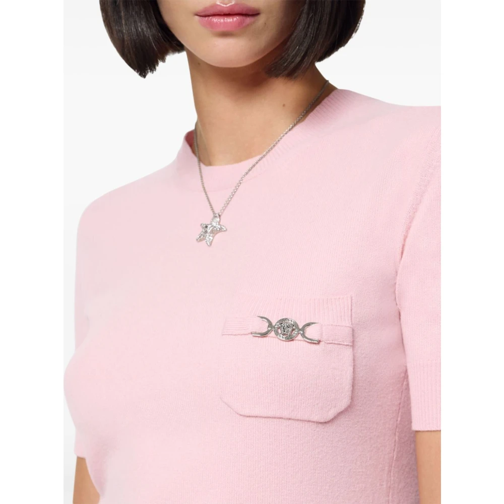 Versace Rosa Gebreide Trui Korte Mouw Pink Dames