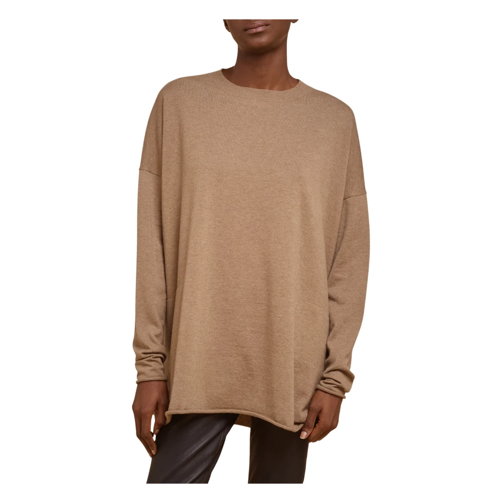 Liviana Conti Geribbelde Oversized Trui met Voorzakken Brown Dames