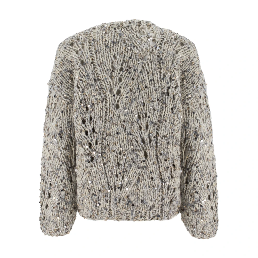 Panicale Geometrische Pailletten Crew-Neck Jumper Gray Dames