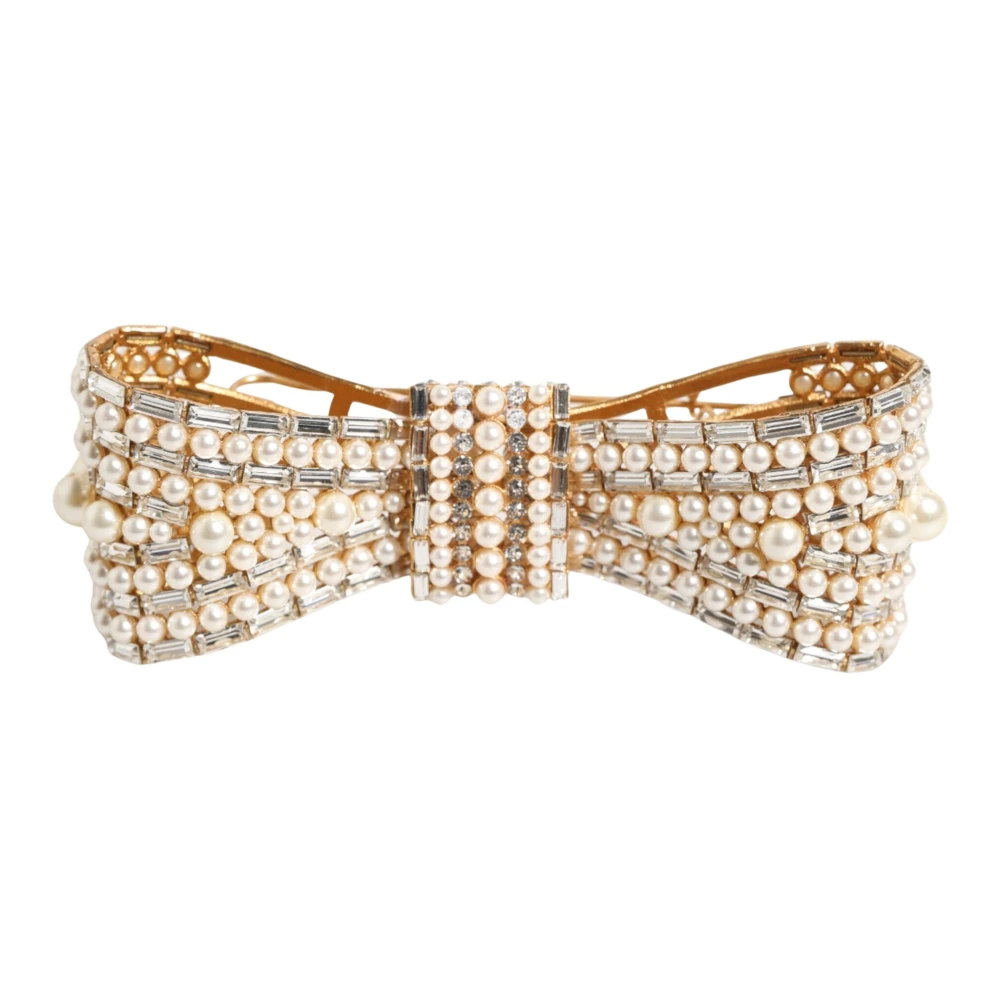 Dolce & Gabbana Women's Yellow Brooches, One Size, Gold Brass Glas Crystal Faux Pearl Embellished Brooch