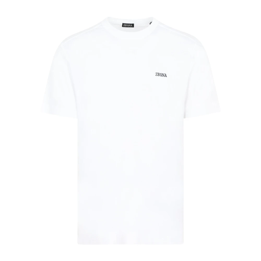 Ermenegildo Zegna Wit Logo T-shirt Ronde Hals Korte Mouw White Heren