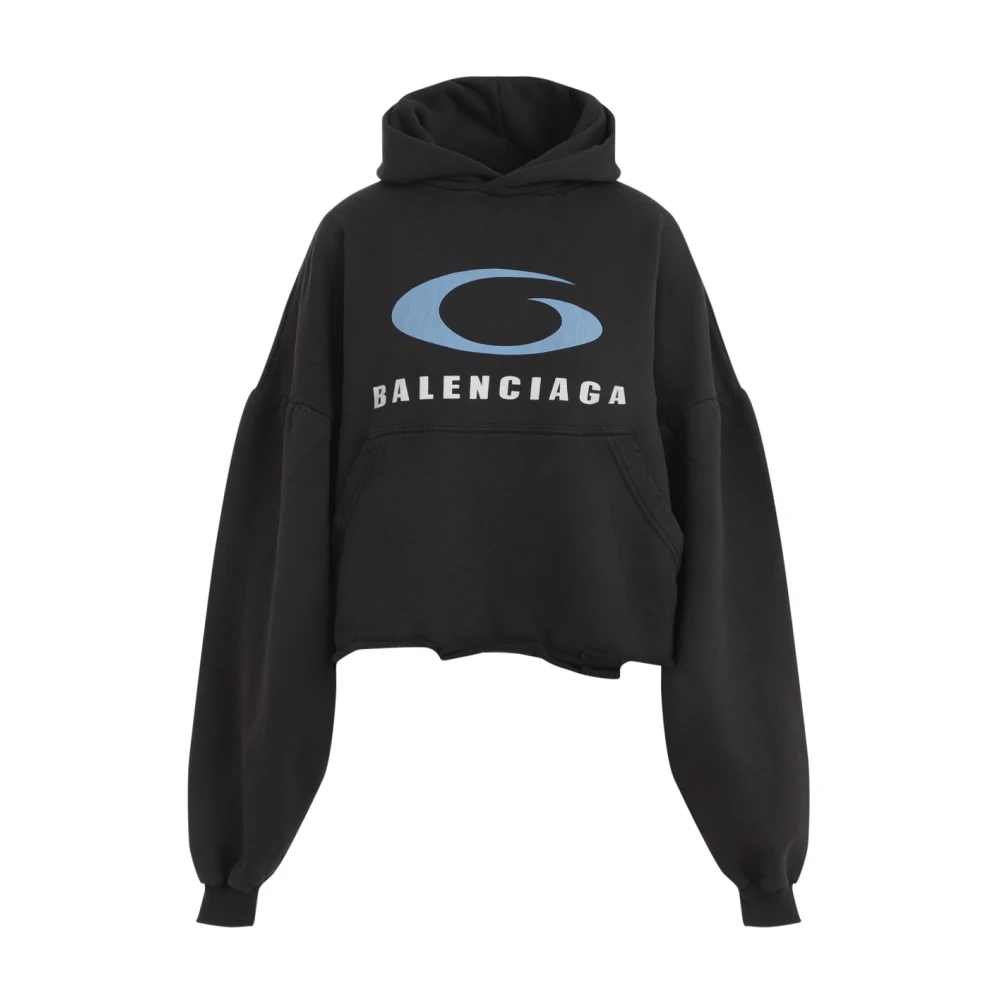 Balenciaga Zwart Blauw Cropped Hoodie Black Dames