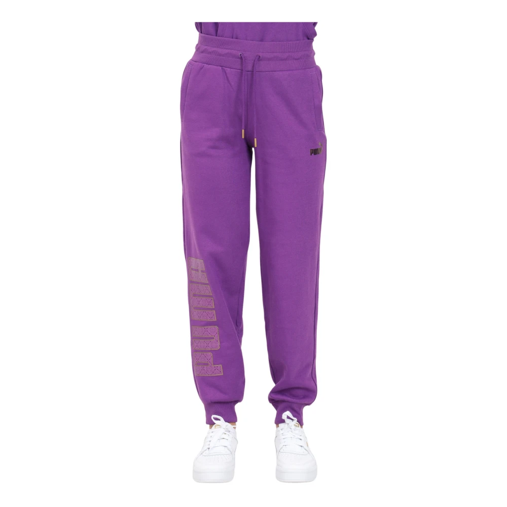 Puma Jersey-gevoerde Sweatpants met Metallic Logos Purple Dames