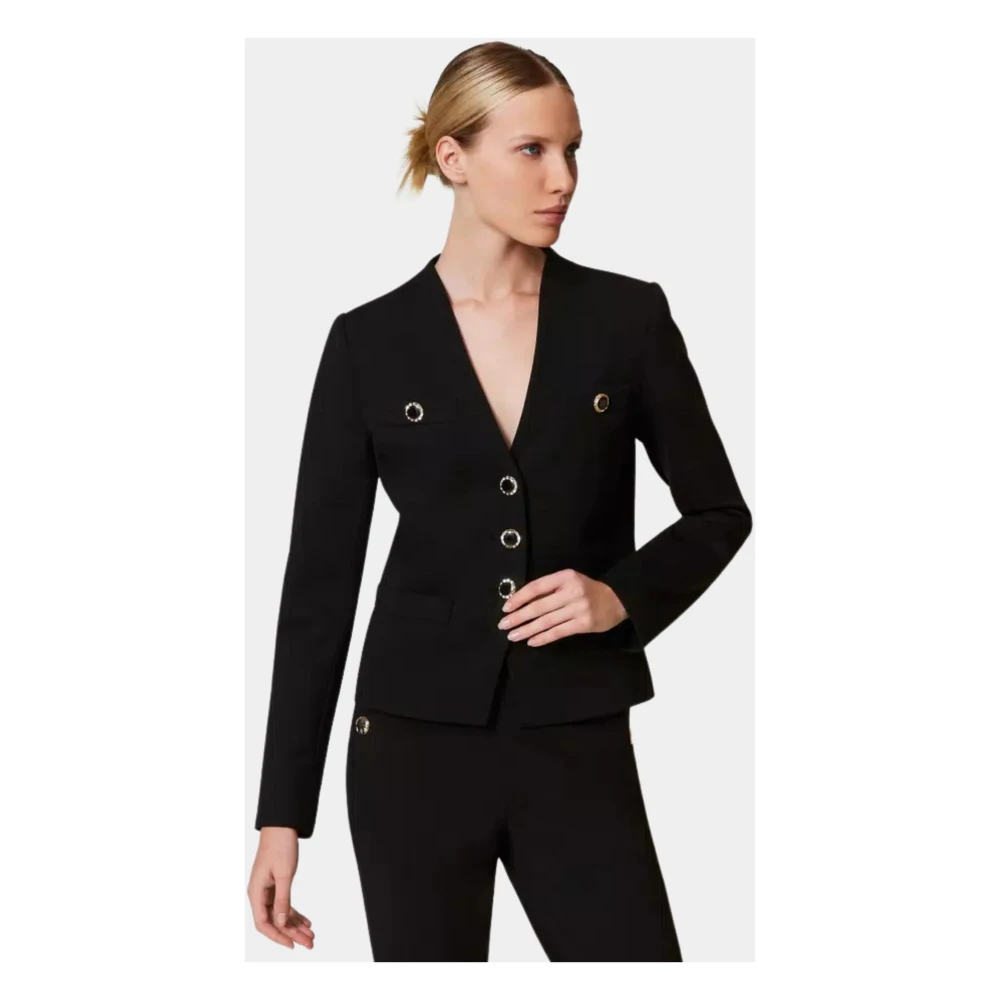 Twinset Zwarte Jersey Blazer met Juweelknopen Black Dames