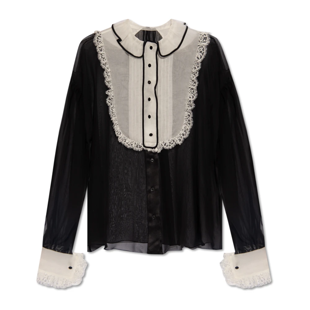 Dolce & Gabbana Doorschijnende zijden chiffon blouse met kant Multicolor Dames