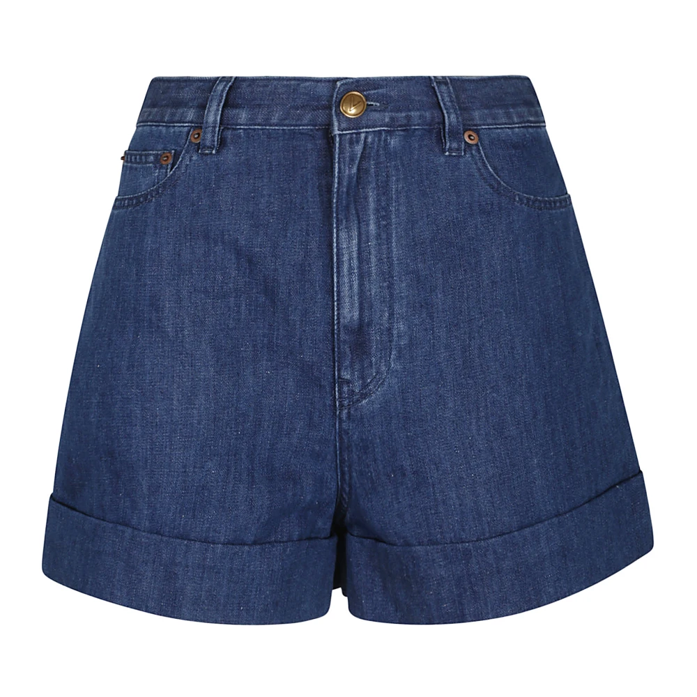 Valentino Garavani Women's Blue Indigo Denim Shorts With Classic Buttons - Denim Shorts - W25 - Shorts