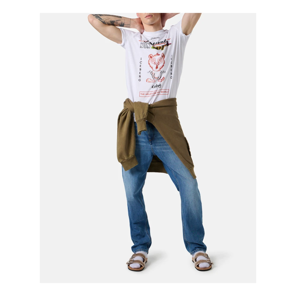 Iceberg Wit regular fit katoenen T-shirt met maxi multicolor Bear print White Heren