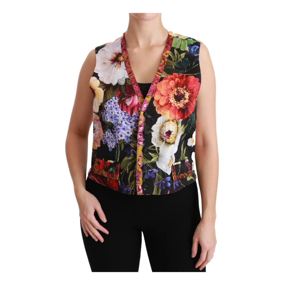 Dolce & Gabbana Women's Black Luxury Floral Brocade Sleeveless Top Vest