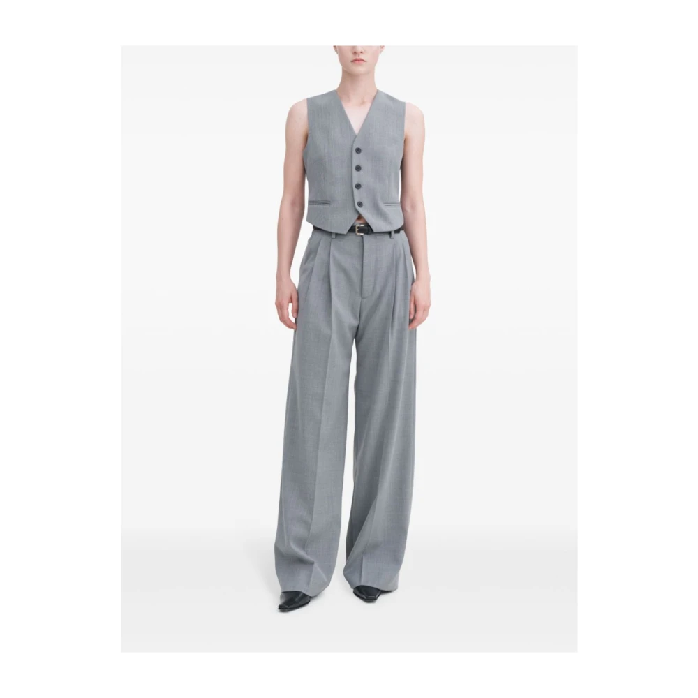 Filippa K Grijze Broek met Hoge Taille en Wijde Pijpen Gray Dames