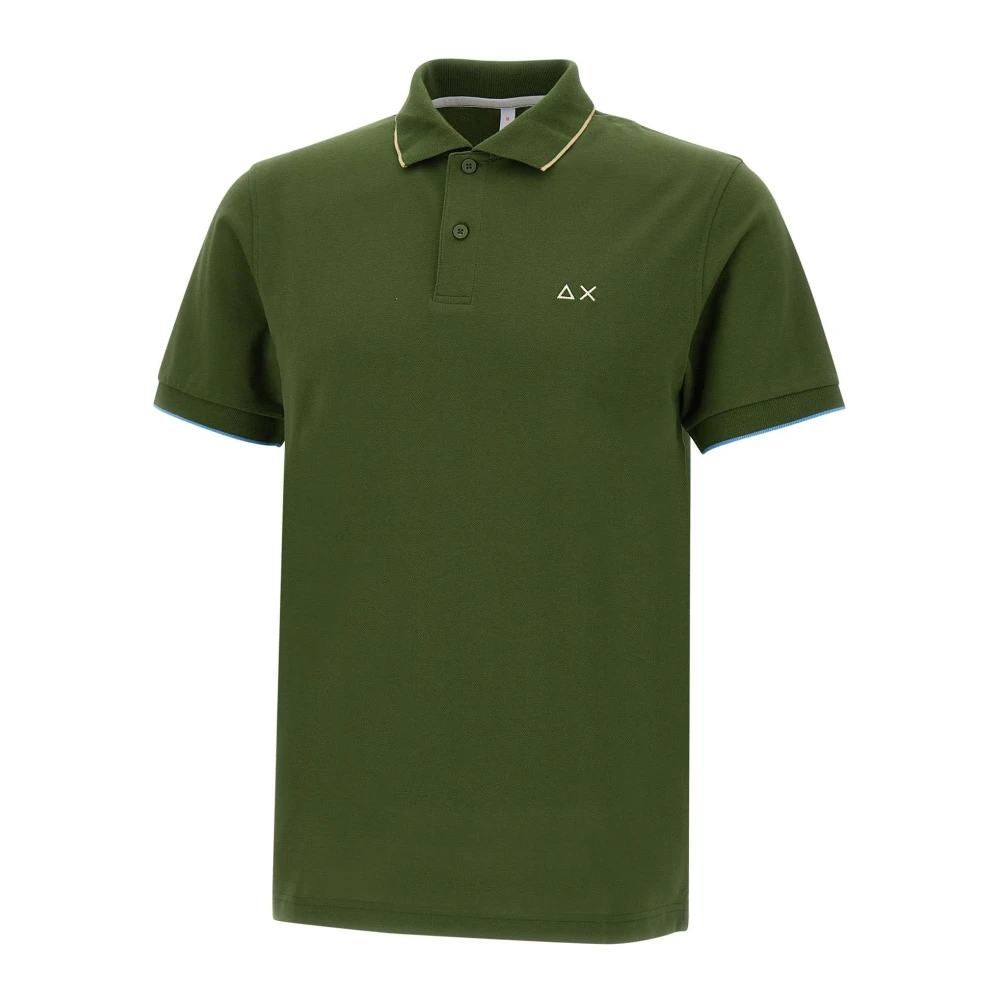 Sun68 Men's Green Polo Shirts, S, Small Stripes On Collar Polo