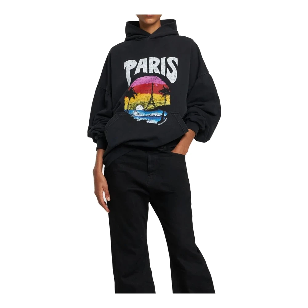 Balenciaga Paris Bedrukte Katoenen Hoodie Black Dames