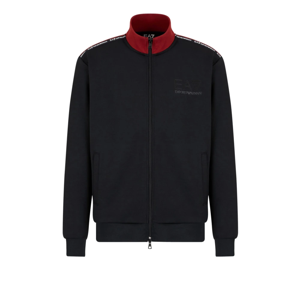 Emporio Armani EA7 Zwarte Zip Sweater Moderne Stijl Black Heren