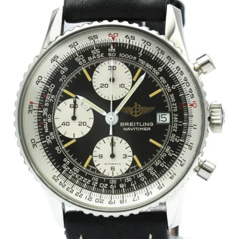 Breitling Pre-owned Pre-owned Old Navitimer Steel Automatic Watch Black, Herr